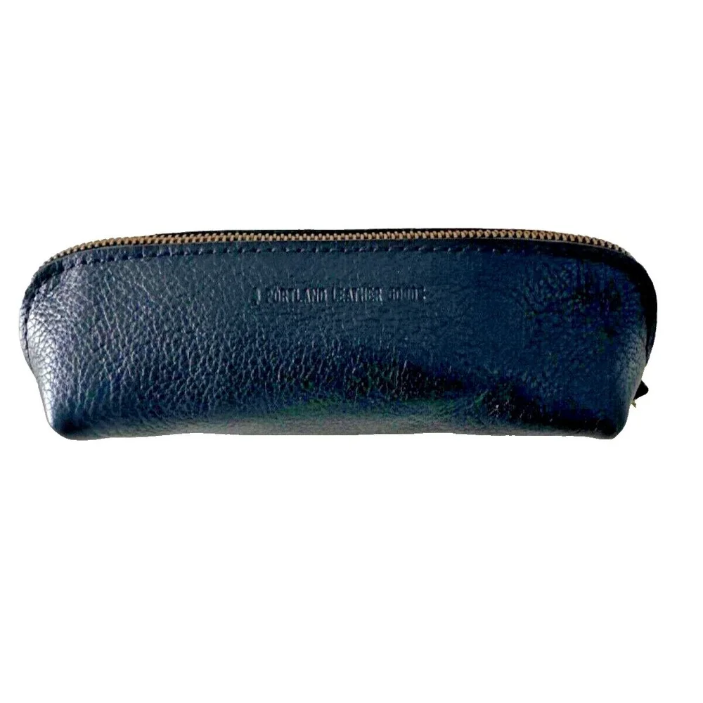 Portland Leather Goods Black Case Pouch Zipper Pencil Makeup Small